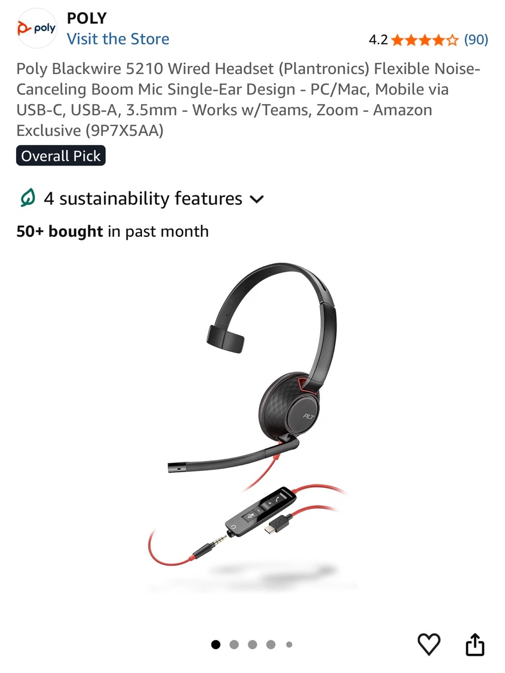 Poly Blackwire 5210 Wired Headset